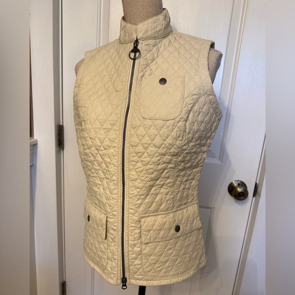 BARBOUR VEST JACKET CREAM PEARL QUILTED BRUSH GILET ZIP CLOSE POCKETS SIZE 8